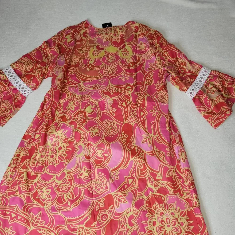 Noracora Dress Womans Small Lagenlook Flower Pink Lacey Cottagecore Boho Grandma